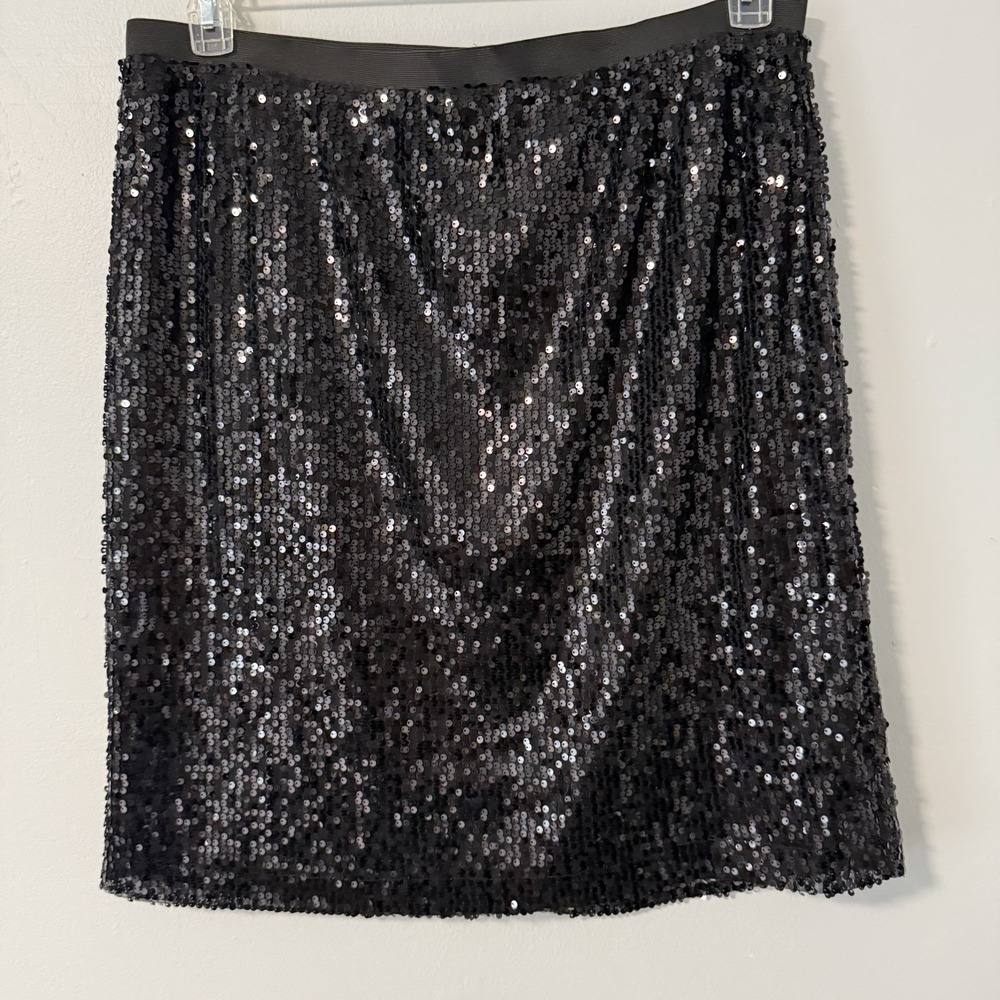 JOAN RIVERS Sequin Skirt Black Elastic Waist Knee Length Party Glam Women's XL